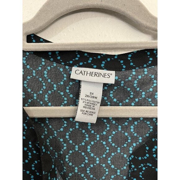 Catherines Blouse Women 3X Black And Teal Roll Up Long Sleeve Button Up - Picture 3 of 8